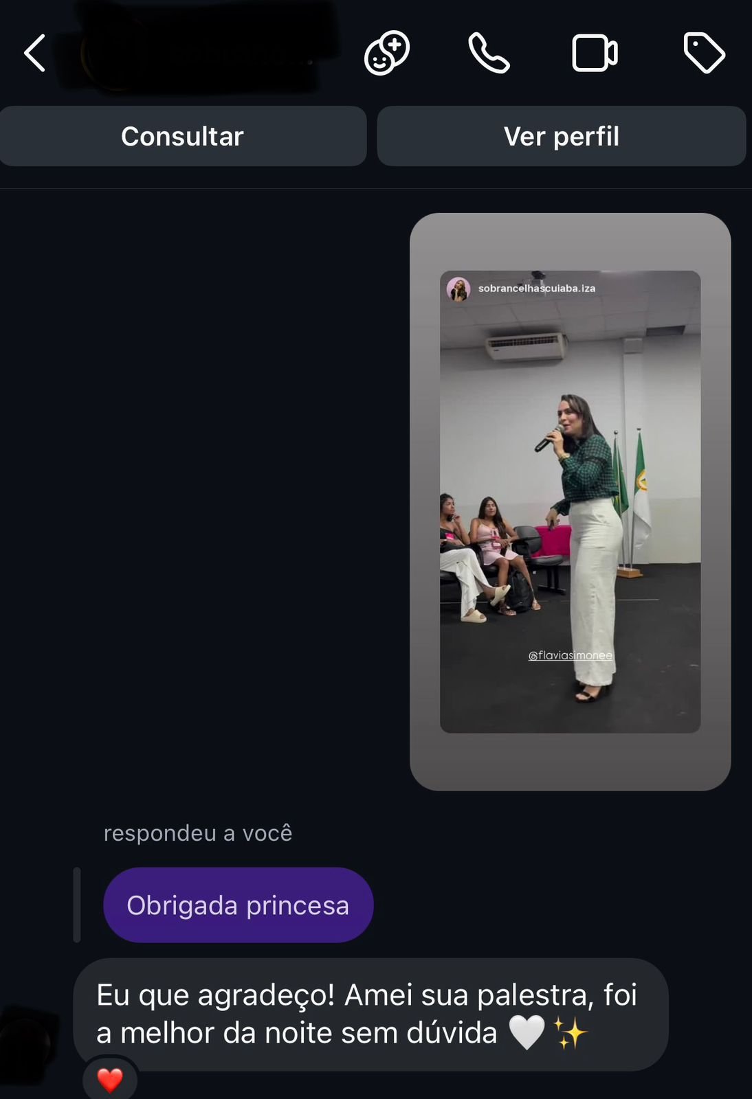 Feedback recebido de participante de palestra ou treinamento